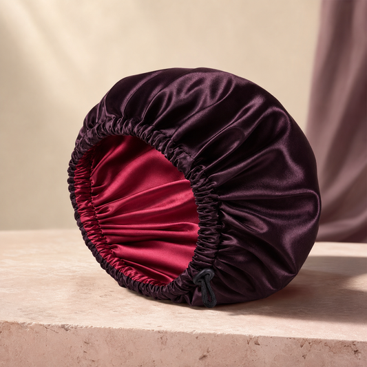SatinCloud Adjustable Bonnet photographed on a warm ivory and blush studio backdrop