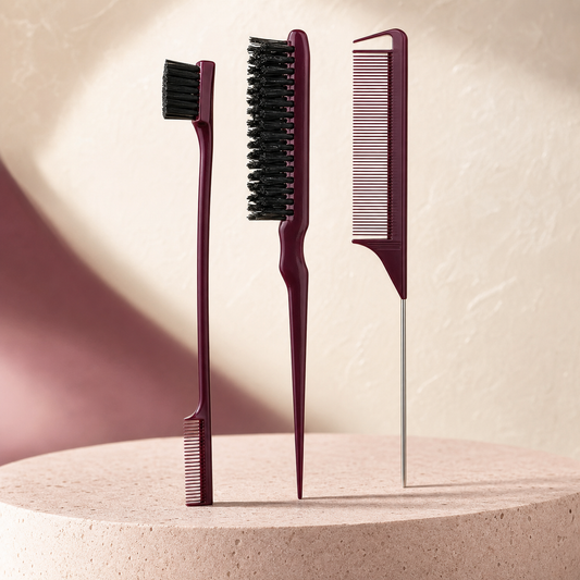 SleekEdge Styling Trio photographed on a warm ivory and blush studio backdrop