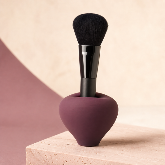 SoftShell Makeup Brush Protector photographed on a warm ivory and blush studio backdrop