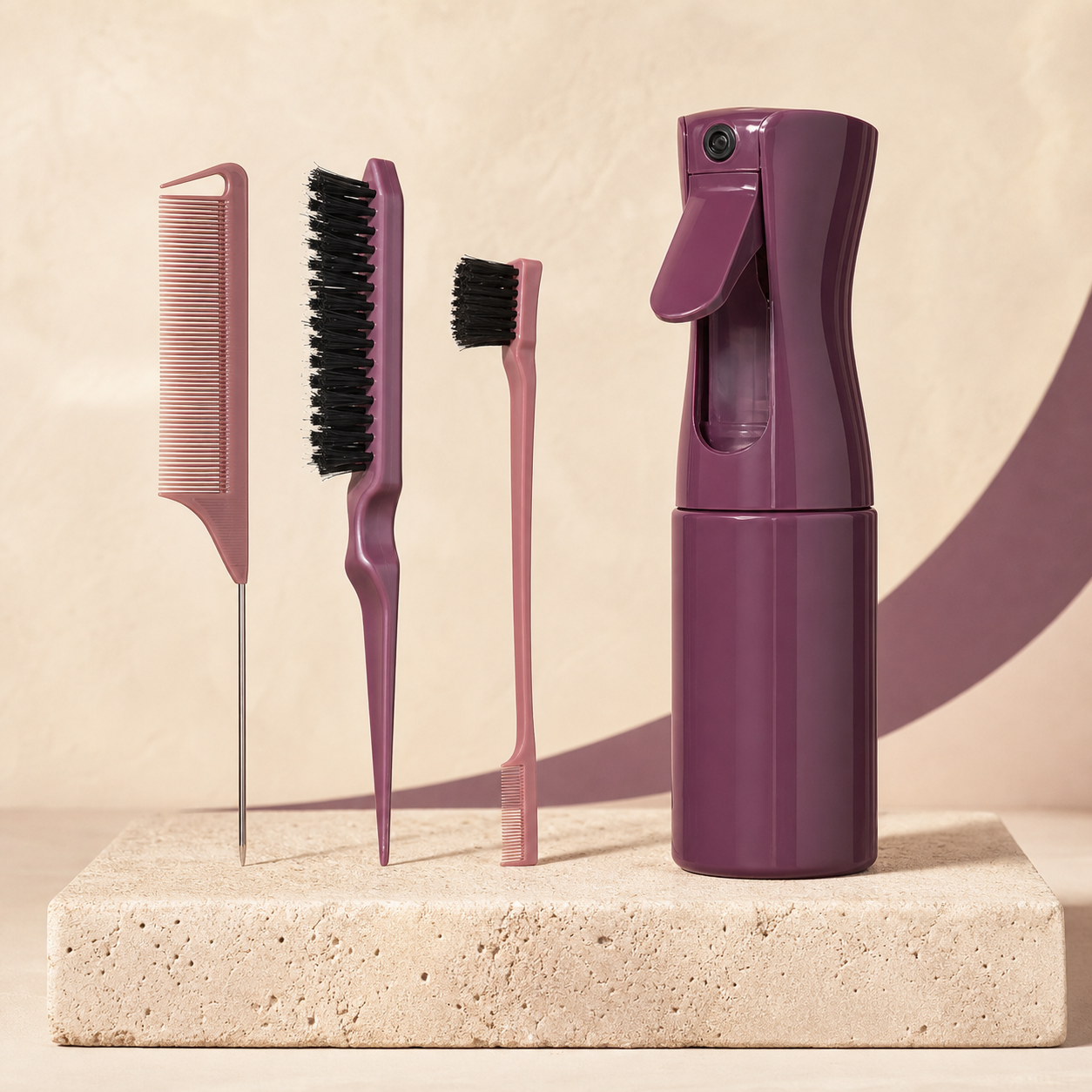 Wash-Day Styling Set — 4 Piece photographed on a warm ivory and blush studio backdrop